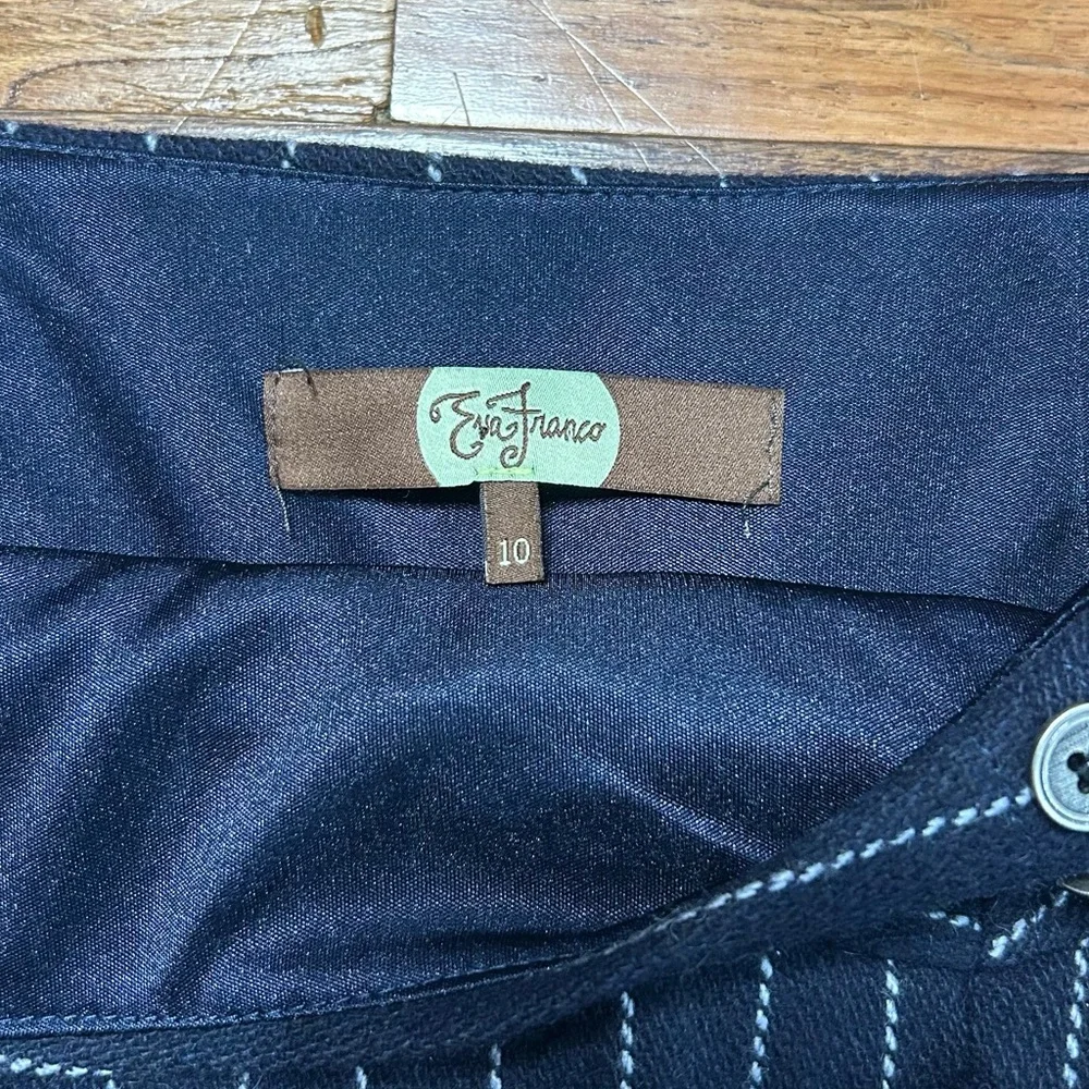 Eva Franco Navy Pinstripe Pencil Skirt with Ruffle Detail - Picture 7 of 9